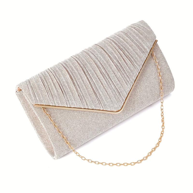 Pleated Envelope Metal Chain Clutch Bag Elegant Textured Dacron Flap Bag