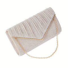 Pleated Envelope Metal Chain Clutch Bag Elegant Textured Dacron Flap Bag