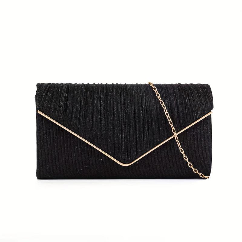 Pleated Envelope Metal Chain Clutch Bag Elegant Textured Dacron Flap Bag