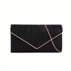 Pleated Envelope Metal Chain Clutch Bag Elegant Textured Dacron Flap Bag