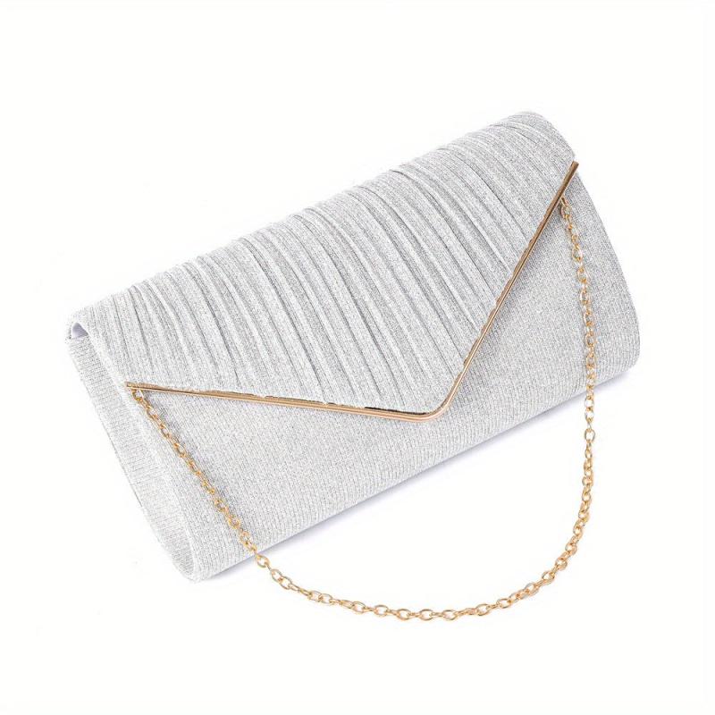 Pleated Envelope Metal Chain Clutch Bag Elegant Textured Dacron Flap Bag