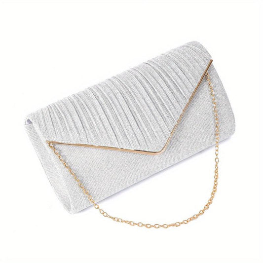 Pleated Envelope Metal Chain Clutch Bag Elegant Textured Dacron Flap Bag