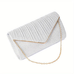 Pleated Envelope Metal Chain Clutch Bag Elegant Textured Dacron Flap Bag