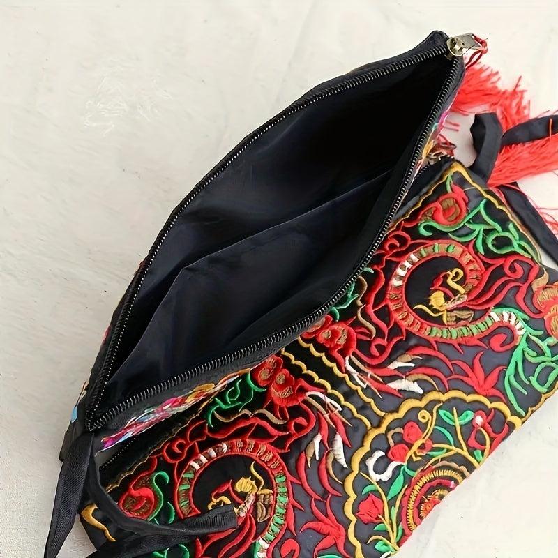Embroidered Clutch Bag Ethnic Style Canvas Credit Card Storage Organizer