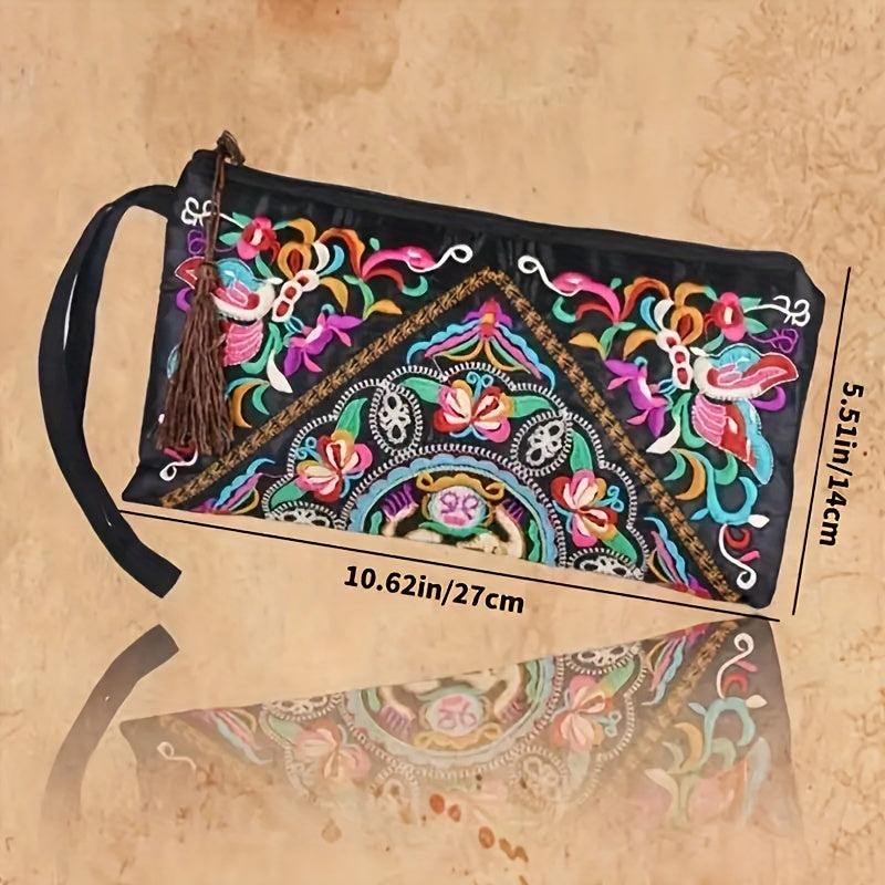 Embroidered Clutch Bag Ethnic Style Canvas Credit Card Storage Organizer