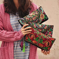 Embroidered Clutch Bag Ethnic Style Canvas Credit Card Storage Organizer