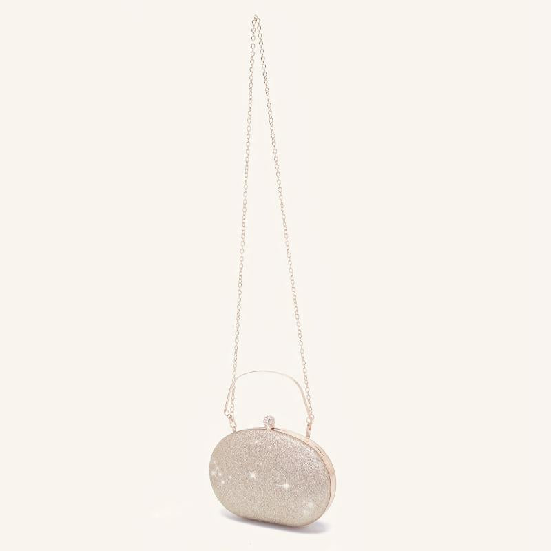 Metal Handle Chain Clutch Bag Textured Frame Purse