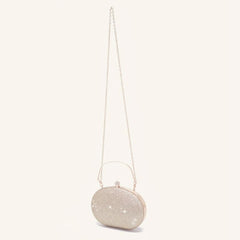 Metal Handle Chain Clutch Bag Textured Frame Purse