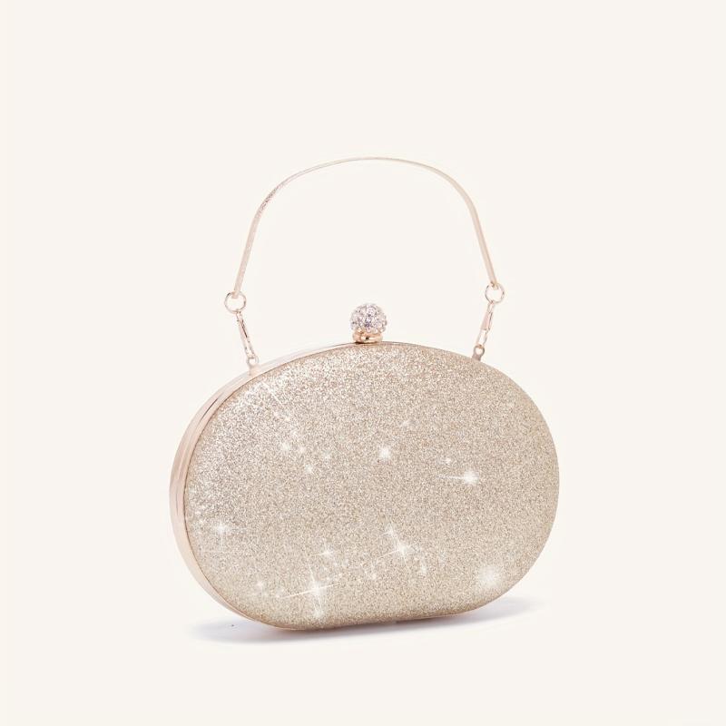Metal Handle Chain Clutch Bag Textured Frame Purse