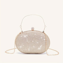 Metal Handle Chain Clutch Bag Textured Frame Purse