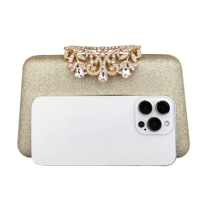 Rhinestone Glitter Kiss Lock Chain Clutch Handbag