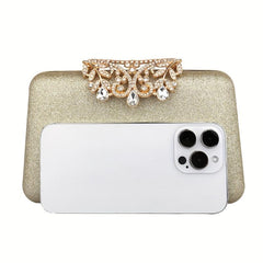 Rhinestone Glitter Kiss Lock Chain Clutch Handbag