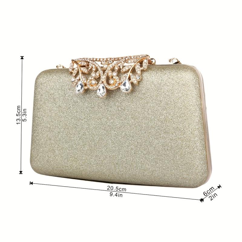 Rhinestone Glitter Kiss Lock Chain Clutch Handbag