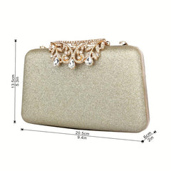 Rhinestone Glitter Kiss Lock Chain Clutch Handbag
