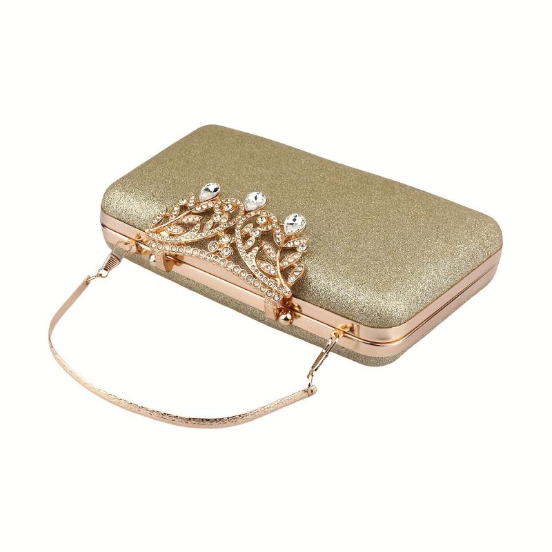 Rhinestone Glitter Kiss Lock Chain Clutch Handbag