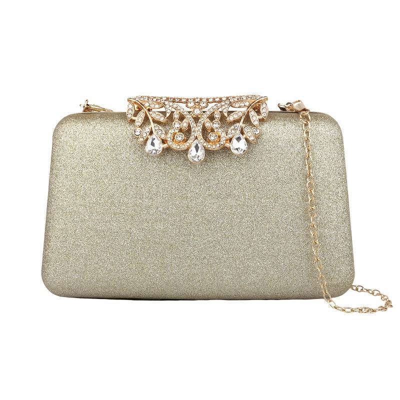 Rhinestone Glitter Kiss Lock Chain Clutch Handbag