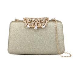 Rhinestone Glitter Kiss Lock Chain Clutch Handbag