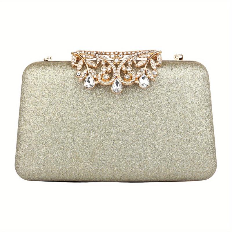 Rhinestone Glitter Kiss Lock Chain Clutch Handbag