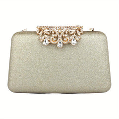 Rhinestone Glitter Kiss Lock Chain Clutch Handbag