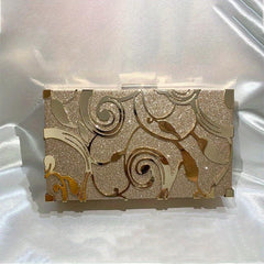 Floral Embossed Square Clutch Bag Sequin Mini Boxer Clutch Purse