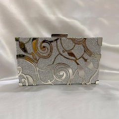 Floral Embossed Square Clutch Bag Sequin Mini Boxer Clutch Purse