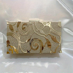 Floral Embossed Square Clutch Bag Sequin Mini Boxer Clutch Purse