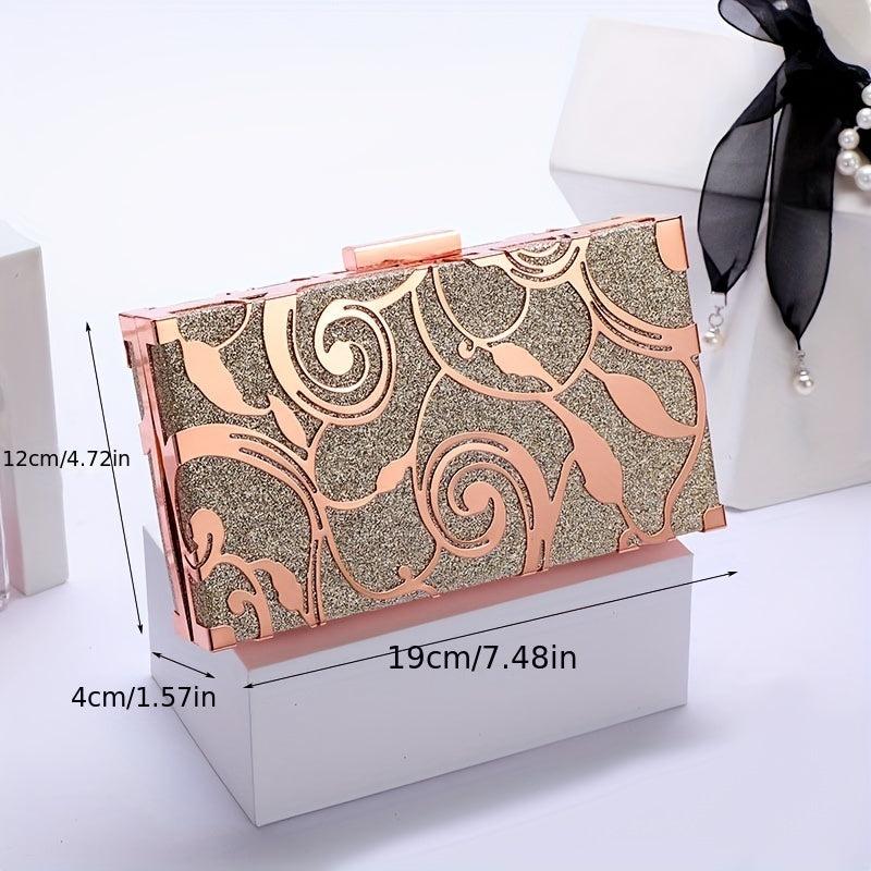 Floral Embossed Square Clutch Bag Sequin Mini Boxer Clutch Purse