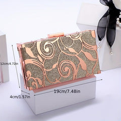 Floral Embossed Square Clutch Bag Sequin Mini Boxer Clutch Purse