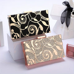 Floral Embossed Square Clutch Bag Sequin Mini Boxer Clutch Purse