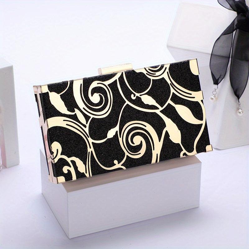 Floral Embossed Square Clutch Bag Sequin Mini Boxer Clutch Purse