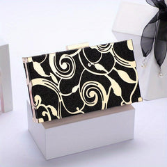 Floral Embossed Square Clutch Bag Sequin Mini Boxer Clutch Purse