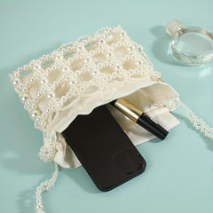 Bead Straw Bucket Drawstring Bag Storage Shoulder Bag Women's Evening Bag