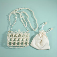Bead Straw Bucket Drawstring Bag Storage Shoulder Bag Women's Evening Bag