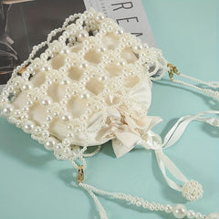 Bead Straw Bucket Drawstring Bag Storage Shoulder Bag Women's Evening Bag