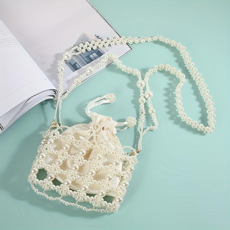 Bead Straw Bucket Drawstring Bag Storage Shoulder Bag Women's Evening Bag