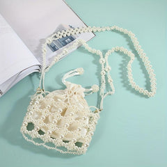 Bead Straw Bucket Drawstring Bag Storage Shoulder Bag Women's Evening Bag