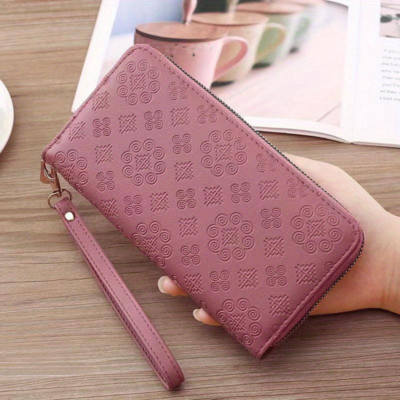 Geometric Embossed Long Wallet Double Zipper Purses Women's Clutch