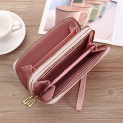 Geometric Embossed Long Wallet Double Zipper Purses Women's Clutch