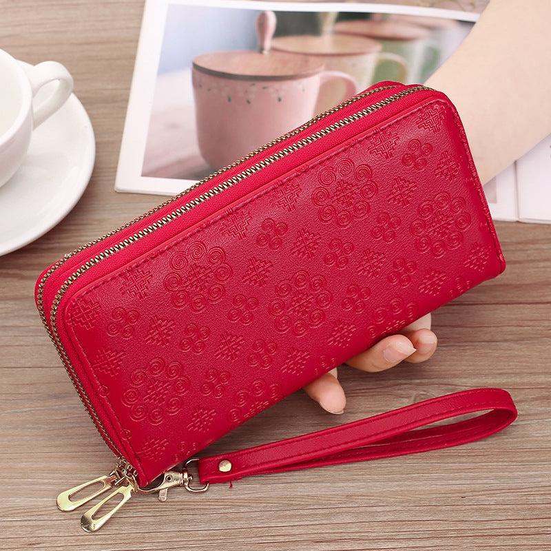 Geometric Embossed Long Wallet Double Zipper Purses Women's Clutch