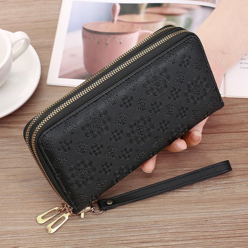 Geometric Embossed Long Wallet Double Zipper Purses Women's Clutch