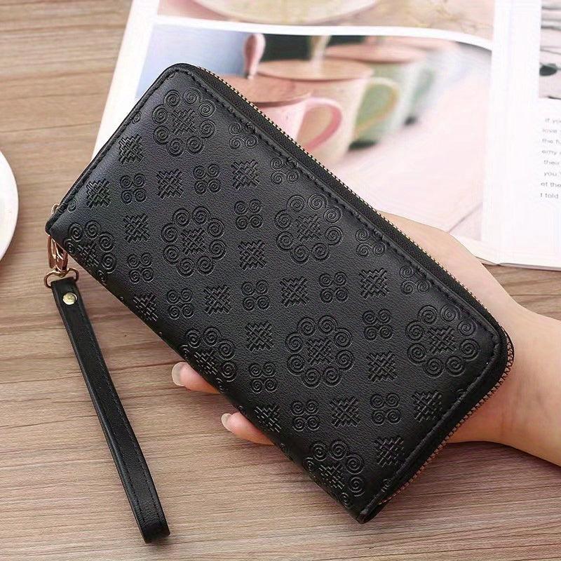 Geometric Embossed Long Wallet Double Zipper Purses Women's Clutch