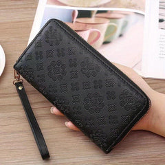 Geometric Embossed Long Wallet Double Zipper Purses Women's Clutch