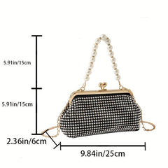 Glitter Rhinestone Shoulder Bag Pearl Chain Portable Handbag