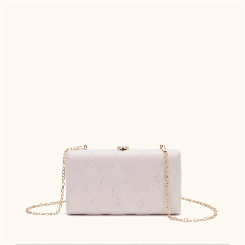 Quilted Metal Chain Frame Crossbody Bag