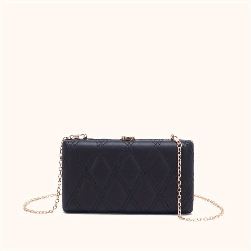 Quilted Metal Chain Frame Crossbody Bag