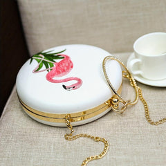 Embroidered Flamingo Round Bag Satchel for Party