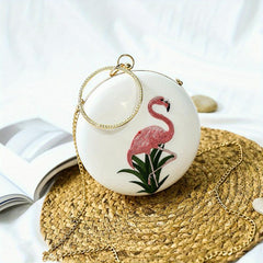 Embroidered Flamingo Round Bag Satchel for Party