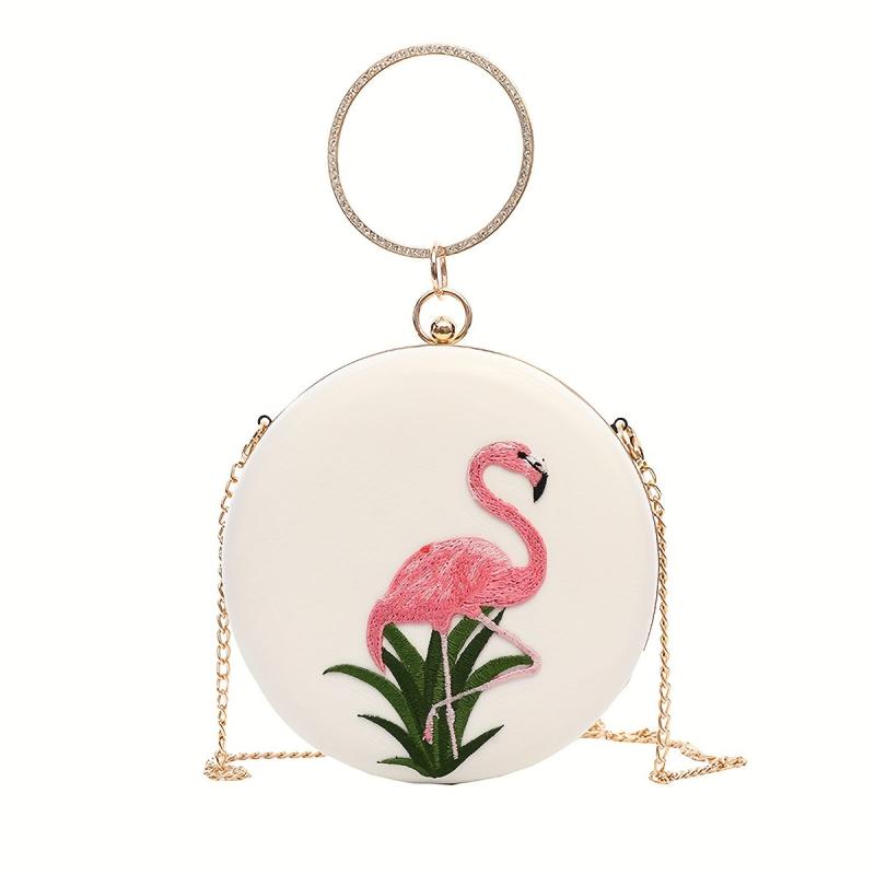 Embroidered Flamingo Round Bag Satchel for Party
