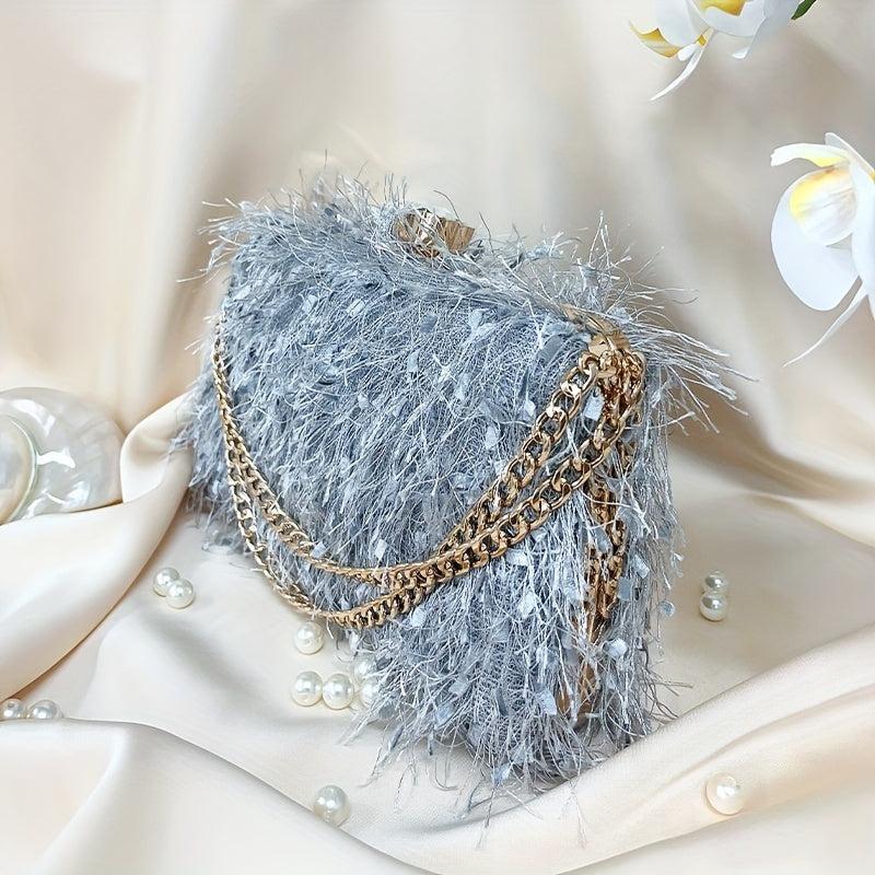 Feather Evening Bag Chain Clutch Purse for Wedding Party Prom