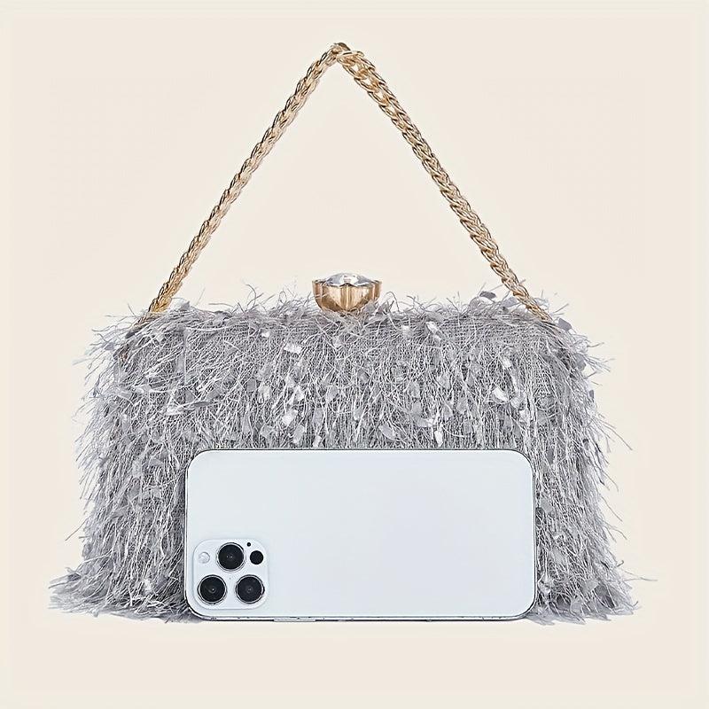 Feather Evening Bag Chain Clutch Purse for Wedding Party Prom